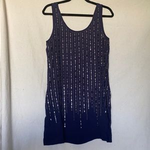 Dark blue dress with sequins and beads